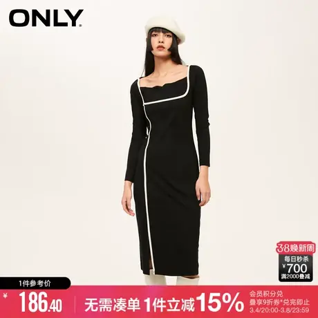 ONLY冬季时尚气质显瘦方领中长款开叉连衣裙女|123361009图片