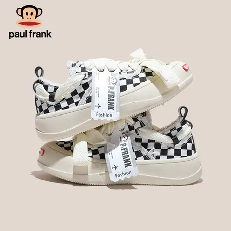 大嘴猴帆布鞋女鞋2023秋季新款个性时尚板鞋黑白格休闲百搭大头鞋商品大图