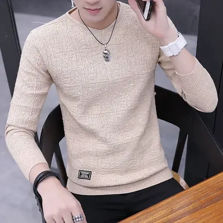 男士V领长袖T恤春秋韩版潮流加绒体恤针织打底衫秋装上衣冬季毛衣商品大图