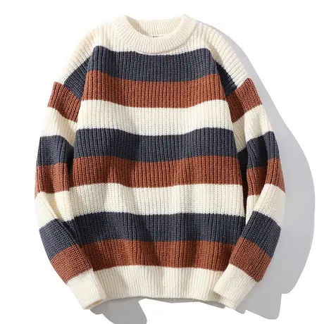 条纹毛衣男士秋冬新款潮牌ins宽松打底毛线衣韩系潮流内搭针织衫图片