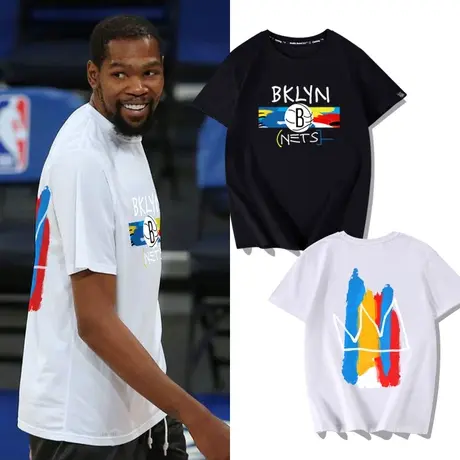 杜兰特篮网篮球短袖t恤男潮牌夏季球衣纯棉薄款美式宽松大码半袖商品大图