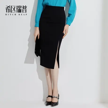 希区高端黑色半身裙女秋冬2023年新款名媛气质开衩职业修身包臀裙图片