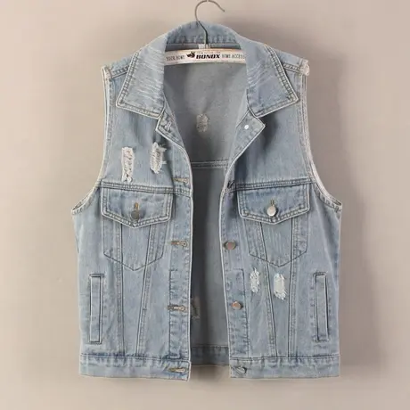 牛仔马甲女宽松2023春秋新款百搭破洞显瘦水洗无袖外套背心坎肩浅商品大图