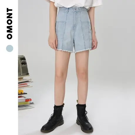 omont蛋挞家 复古宽松纯棉毛边高腰牛仔裤短裤女2020年新款夏季图片