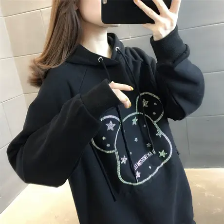 连帽字母卫衣女春秋薄款春装2023年新款女士洋气百搭中长款外套潮商品大图