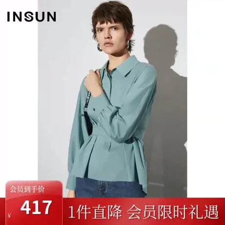 恩裳COVER2023年春款新款经典TC抗皱棉环保易打理褶皱腰带扣衬衫图片