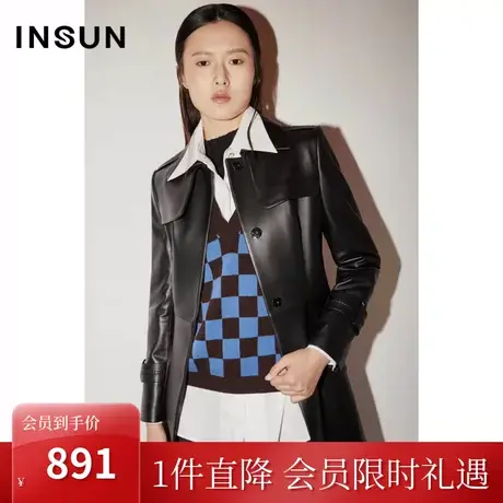 恩裳COVER秋季100%绵羊皮保暖透气弹性中长款皮革短外套商品大图