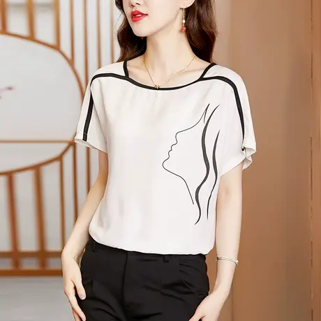 白色短袖t恤女2023夏季新款大码时尚薄款减龄女上衣高级感女小衫商品大图