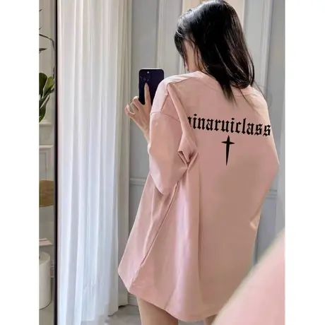 2023年夏季新款美式复古纯棉t恤女短款宽松oversize显瘦小众上衣图片