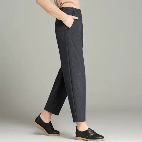 灰色毛呢裤女秋冬2023新款休闲九分萝卜裤加厚妈妈裤子宽松哈伦裤商品大图
