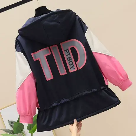 欧洲站冬装新款韩版加绒派克服宽松休闲后面字母印花连帽棉衣外套商品大图