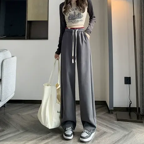 高腰阔腿裤女2023年春秋新款宽松显瘦显高休闲百搭卫裤运动直筒裤图片