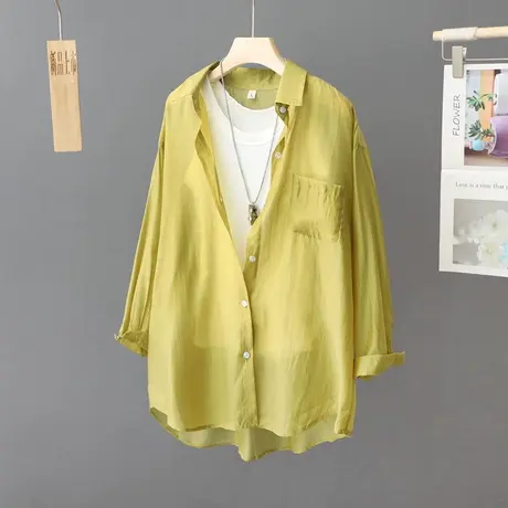 轻薄防晒衣女2023夏季新款长袖休闲衬衫防晒衫宽松衬衣绿色薄开衫商品大图