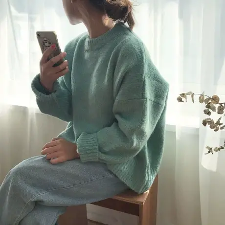 日系古着毛衣女2020秋冬打底宽松套头外穿百搭洋气温柔慵懒风上衣图片