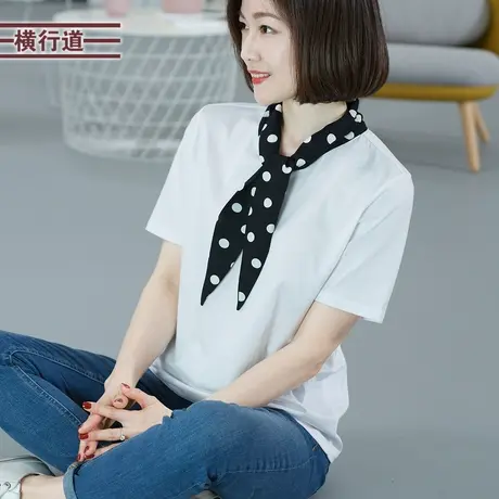 2023夏装白色t恤女宽松短袖纯棉体恤打底衫全棉雪纺拼接上衣黑色图片