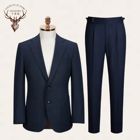 十米布冬季新款西服套装纯羊毛意式职业藏蓝色上班族正装西装外套图片