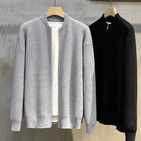 半高拉链针织开衫男春秋休闲宽松潮流男士毛衣外套2023秋冬新款商品大图