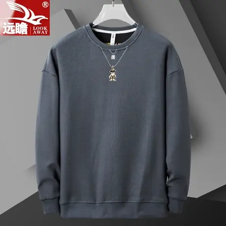 华夫格卫衣男士春秋季圆领长袖t恤2023新款潮牌宽松休闲打底上衣商品大图