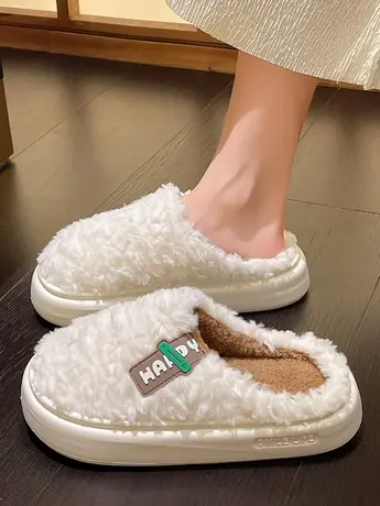 简约时尚包头棉拖鞋女秋冬季居家软乎乎舒适保暖防滑毛绒绒拖鞋商品大图