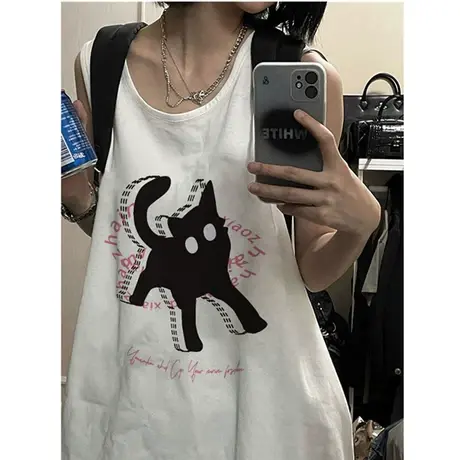 纯棉吊带运动坎肩背心无袖t恤女夏季外穿篮球服宽松港风挂脖上衣商品大图