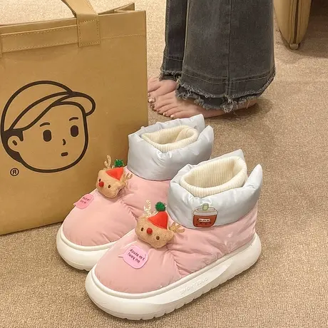 可爱麋鹿高帮棉鞋女冬季厚底室内外穿加绒加厚保暖防水防滑雪地靴商品大图
