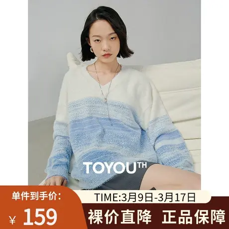 TOYOUTH初语渐变毛衣女2024年春季新款v领针织衫宽松套头慵懒上衣商品大图
