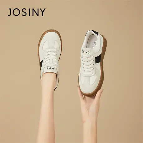 Josiny/卓诗尼复古德训鞋女2024新款春季爆款真皮厚底平底小白鞋商品大图
