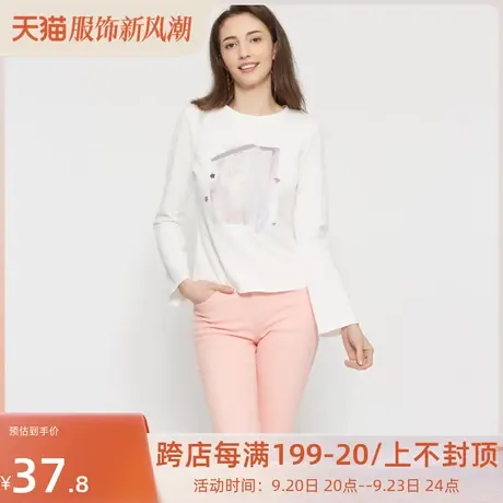 艾格2023春季新款时尚纯色长袖宽松针织圆领t恤上衣女士W833商品大图
