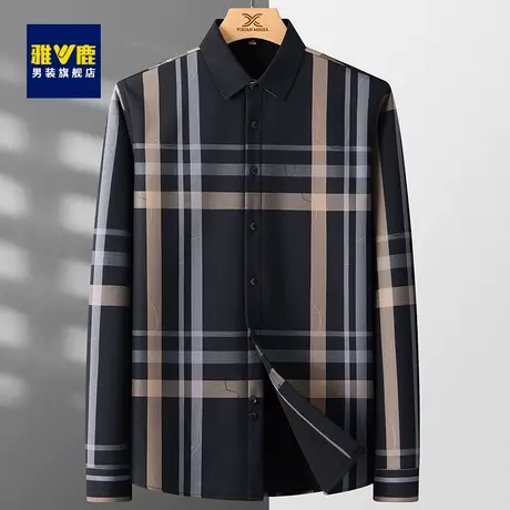 【牛奶丝】雅鹿男士加绒格子衬衫商务休闲秋冬季中年男装通勤衬衣商品大图