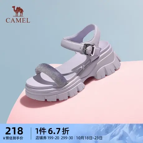 骆驼女鞋2023夏季新款运动凉拖鞋女外穿厚底一字拖休闲沙滩拖鞋女图片