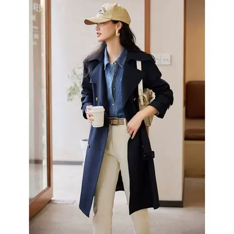 时尚气质长款风衣2023年秋季新款女士温柔翻领宽松显瘦通勤外套商品大图