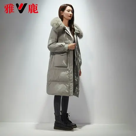 雅鹿大狐狸毛领羽绒服女中长款2022冬季新款连帽宽松保暖加厚外套商品大图
