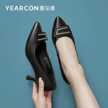 意尔康女鞋2023春季新款女士浅口单鞋女细跟真皮高跟鞋尖头仙女风商品大图