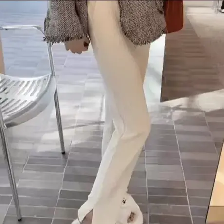 雪尼尔加绒开衩阔腿裤女秋冬小个子高腰垂感针织灯芯绒直筒休闲裤商品大图