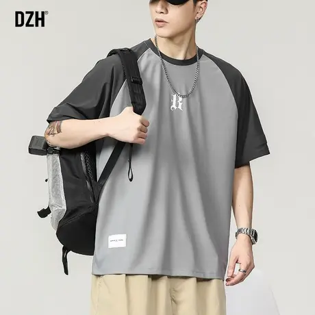 男士新款冰丝t恤男美式短袖夏季男款半袖上衣运动衣速干凉感体恤商品大图