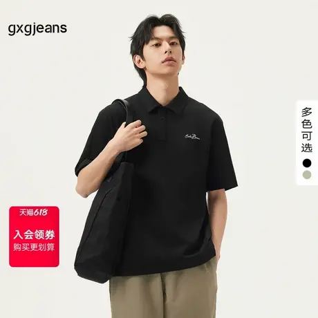 gxg.jeans男装 双色拼接设计字母绣花休闲短袖POLO衫男 25夏新款图片