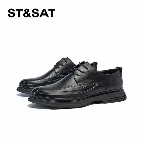 St&Sat/星期六休闲皮鞋厚底时尚潮流百搭真皮黑色男鞋SSC3122N01商品大图