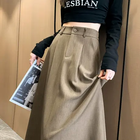气质休闲西装半身裙女2025夏季薄款高腰a字裙宽松显瘦中长款伞裙图片