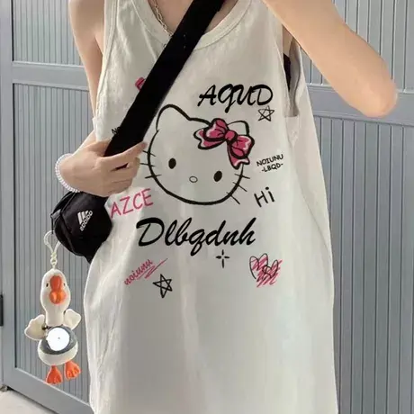 纯棉吊带运动坎肩背心无袖t恤女夏季外穿高级感宽松港风挂脖上衣图片