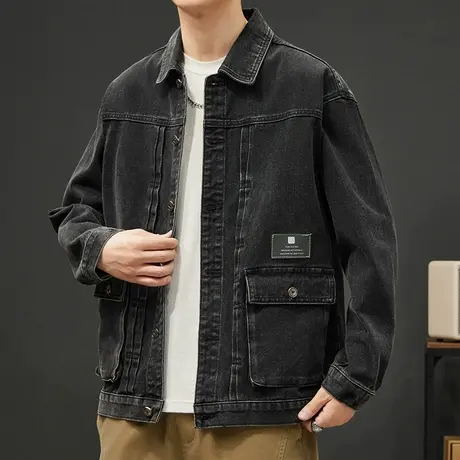 潮流百搭牛仔工装外套秋季男士痞帅翻领衬衫春秋款设计感长袖衬衣商品大图