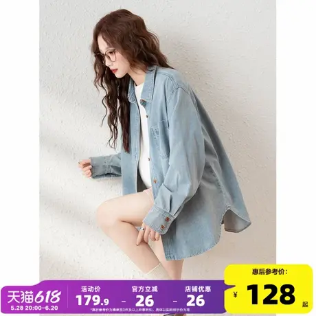 唐狮2025春秋新款牛仔衬衫女休闲内搭长袖衬衫学院风牛仔衬衣女商品大图