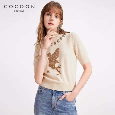 COCOON可可尼商场同款2024秋冬新款女装卡通套头毛衫中袖针织衫商品大图