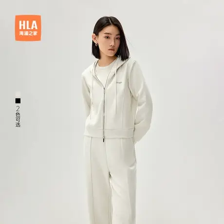 HLA/海澜之家宽松卫衣2024秋冬新款连帽微弹精致小标干练长袖女装商品大图