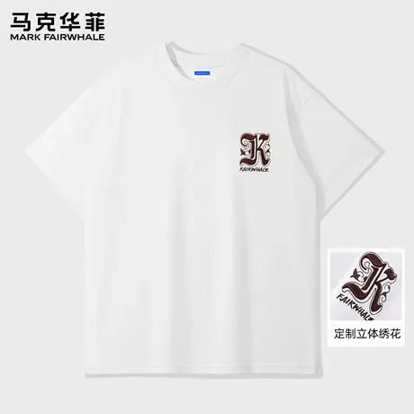 马克华菲刺绣T恤男短袖美式复古白色五分半袖夏季上衣服2025新款图片