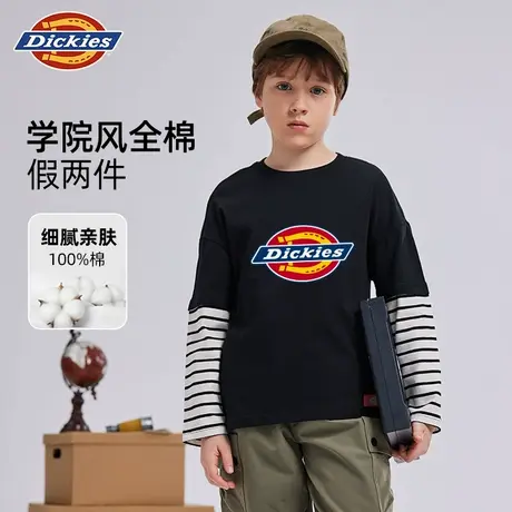 Dickies童装男童长袖t恤秋季儿童薄款纯棉体恤男孩撞色拼接上衣A商品大图