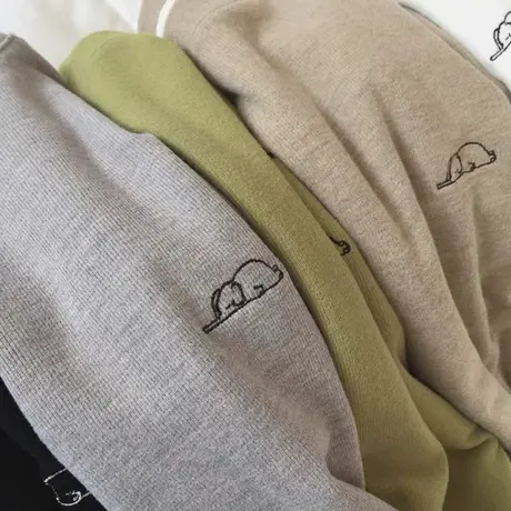 德绒白色打底衫女秋冬新款内搭洋气刺绣长袖磨毛加绒T恤圆领上衣商品大图