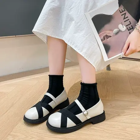 玛丽珍鞋女2023年秋新款时尚jk学院风小皮鞋法式拼色浅口时尚单鞋商品大图