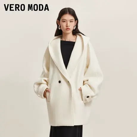 Vero Moda毛呢大衣2025秋冬新款含绵羊毛连帽落肩中长款优雅气质商品大图