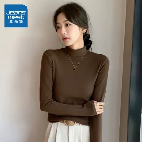 LE真维斯女装2025秋季新款 半高领时尚内搭修身女士打底衫上衣商品大图