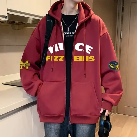开衫卫衣男春秋季2025新款美式潮牌连帽上衣宽松大码拉链休闲外套商品大图